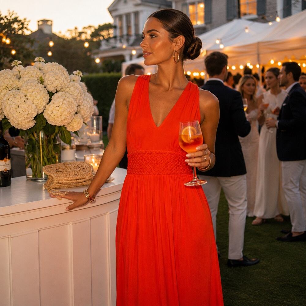 Maeve Anthropologie Orange Empire Waist Maxi Dress Braided Waist Resort